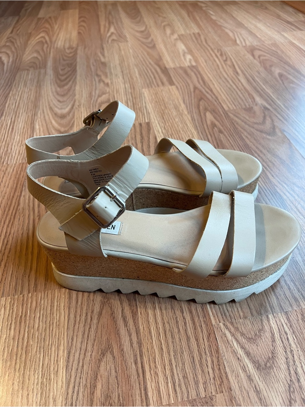 Steve Madden Neutral Beige Platform Sandals with Buckle